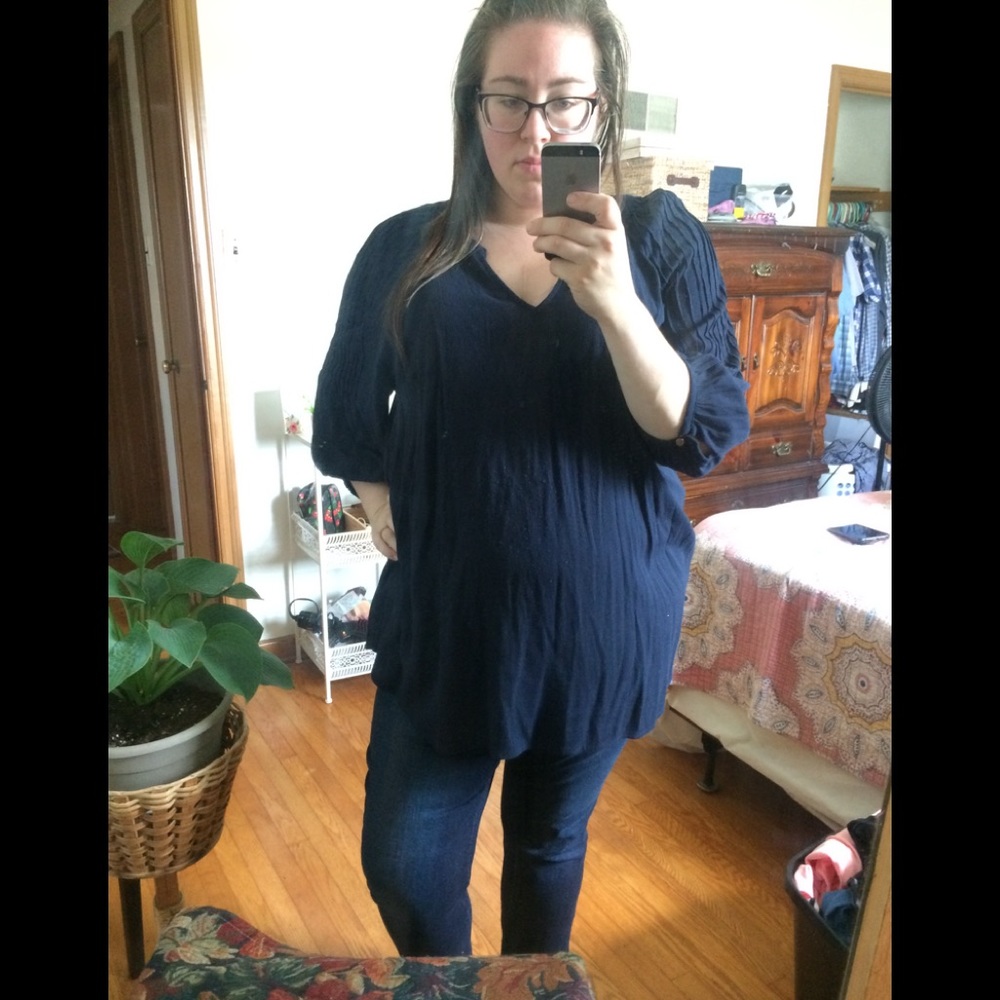 Dark Blue V Neck Top